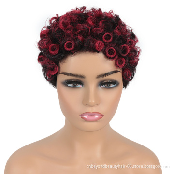Short afro curly human hair wigs machine made fluffy kinky curly Bob wigs for black women